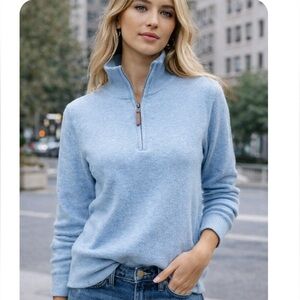 J.Crew Light Blue Cotton Quarter Zip Mock Neck Sweater Size L